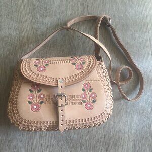 Handmade Crossbody Bag Genuine Leather Fabric